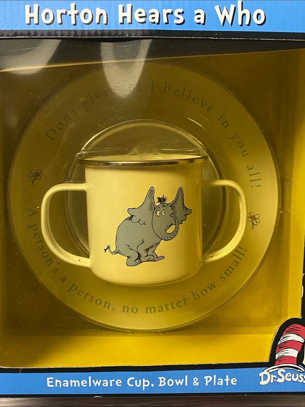Dr. Seuss Horton Hears a Who Enamelware Cup Bowl & Plate Set toddler kids set